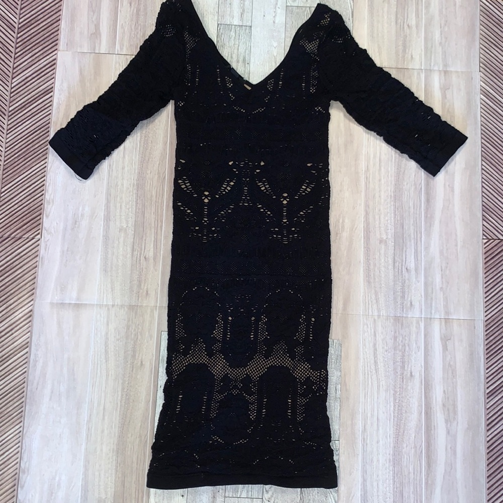 Bebe Dress Bodycon Small Black/ Nude